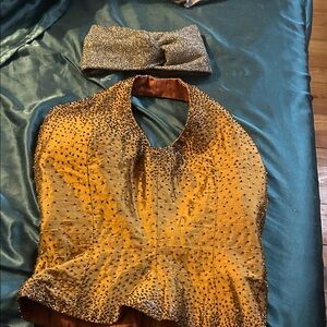 100% silk gold beaded sequined Mike Benet size UK 8 or us 4 & Gold knot headband